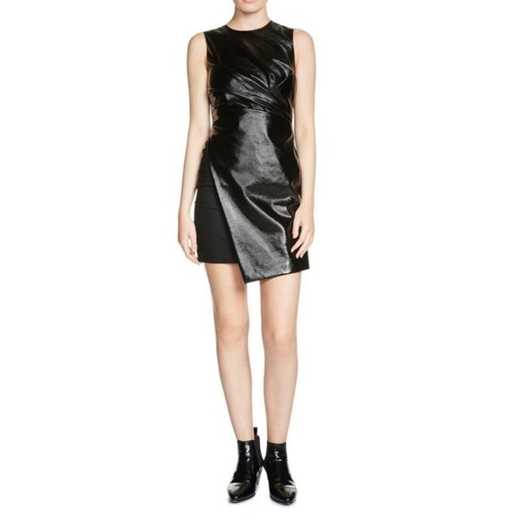 NWT Maje Faux Leather Drape Mini Dress - Picture 1 of 9